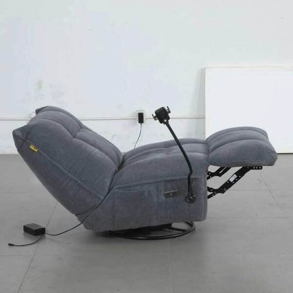Fotoliu recliner MARCUS, gri/negru, stofa clasica/metal, 84x104x94 cm
