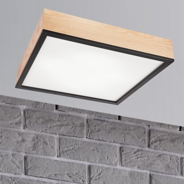 Plafonieră NATURAL SQUARE 4xE27/15W/230V 48x48 cm pin/negru