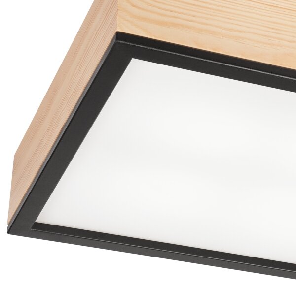 Plafonieră NATURAL SQUARE 4xE27/15W/230V 39x39 cm pin/negru