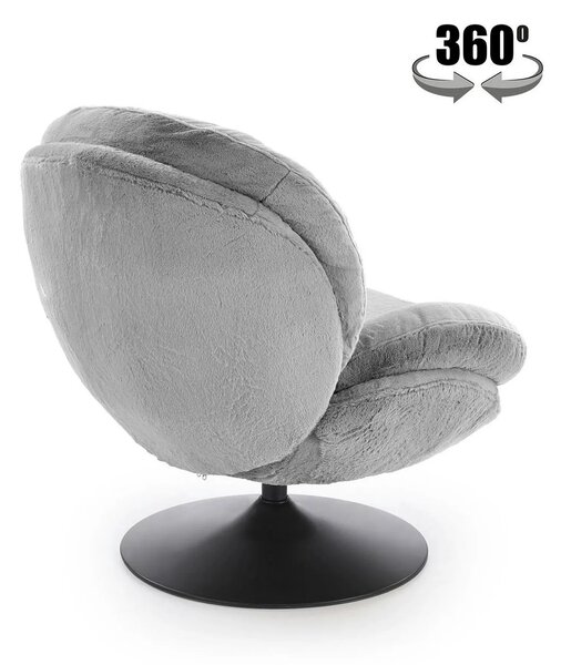 Fotoliu SHELL, blana artificiala gri - Lapit 06, 80x87x86 cm