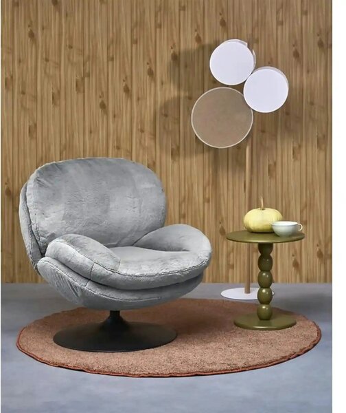 Fotoliu SHELL, blana artificiala gri - Lapit 06, 80x87x86 cm