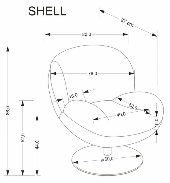 Fotoliu SHELL, blana artificiala gri - Lapit 06, 80x87x86 cm