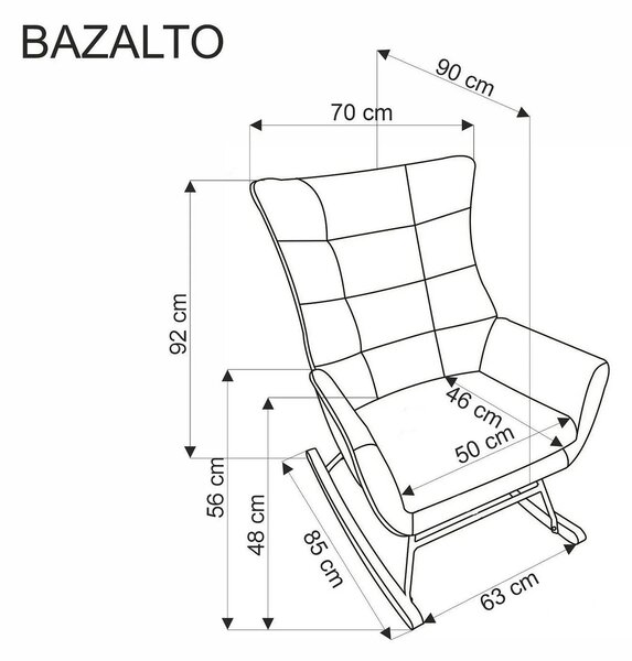 Fotoliu balansoar BAZALTO, negru, stofa catifelata, 70x90x92 cm