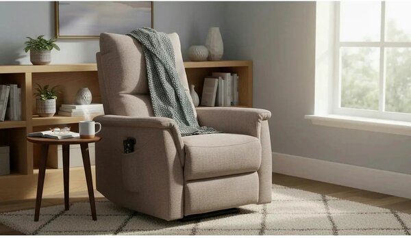 Fotoliu recliner NEPTUN M, bej, stofa clasica/metal, functie de masaj
