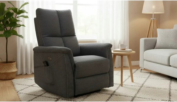 Fotoliu recliner NEPTUN M, gri inchis, stofa clasica/metal, functie de