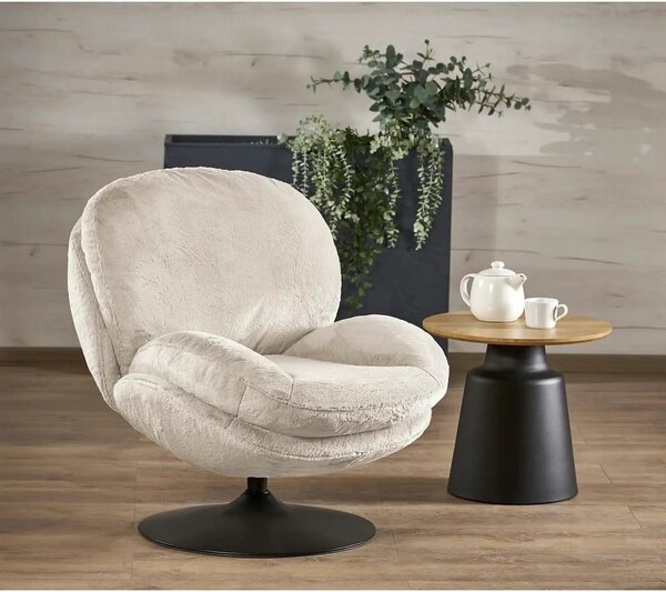 Fotoliu SHELL, blana artificiala crem - Lapit 23, 80x87x86 cm