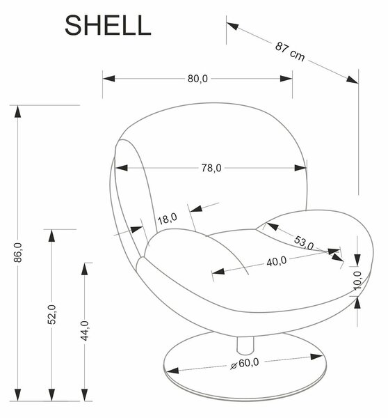 Fotoliu SHELL, blana artificiala crem - Lapit 23, 80x87x86 cm