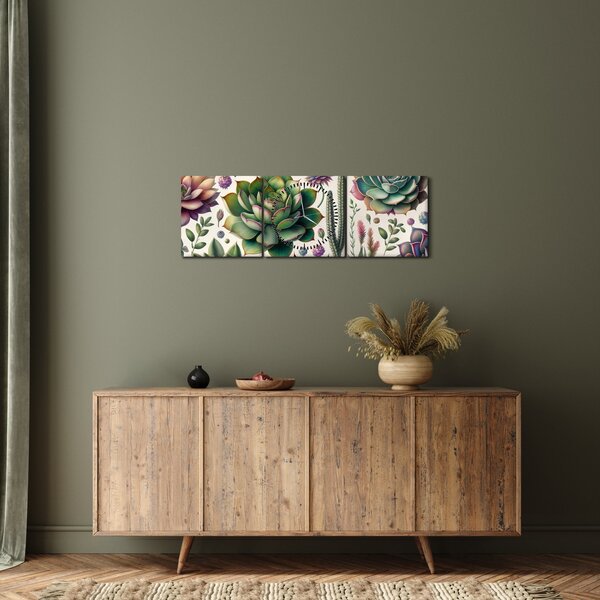 Tablou - Plante suculente (cu ceas) (90x30 cm)