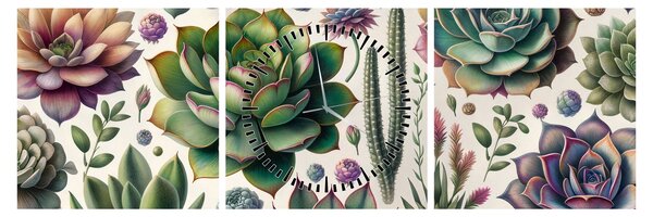 Tablou - Plante suculente (cu ceas) (90x30 cm)