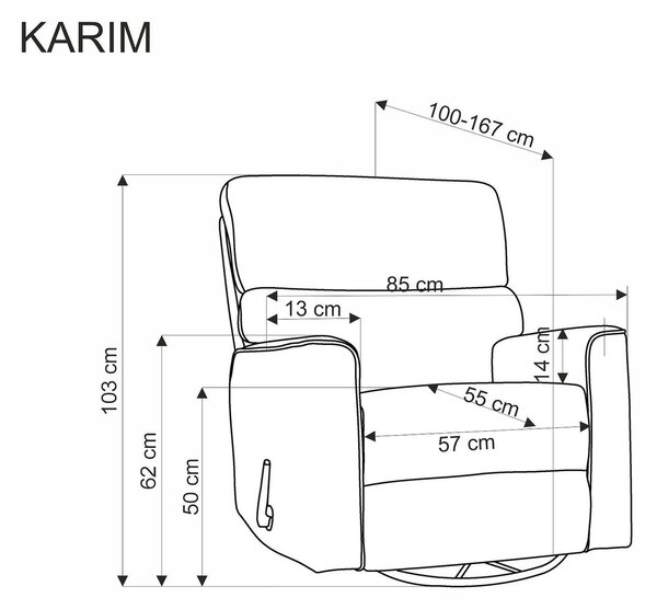 Fotoliu rabatabil KARIM, gri, stofa clasica, 85x100/167x103 cm