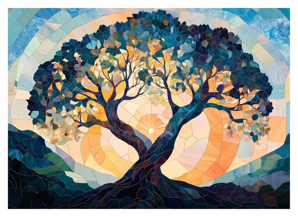 Tablou pe sticlă – Mozaic – soare și arbore II. (70x50 cm)