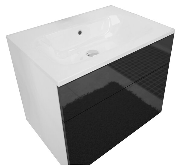Dulap de baie pentru lavoar LARTO, 60x47x45, alb/negru lucios