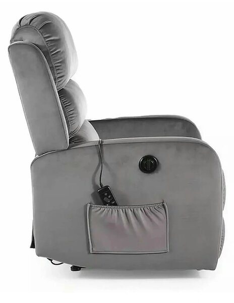 Fotoliu recliner PEGAZ M, gri/negru, stofa catifelata/metal, 64x88/160