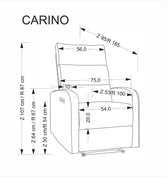 Fotoliu CARINIO, bej deschis/negru, stofa clasica/metal, 75x95/165x87/
