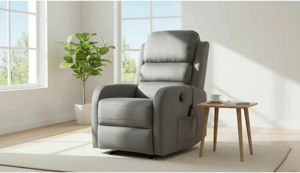 Fotoliu recliner PEGAZ M, gri/negru, stofa catifelata/metal, 64x88/160