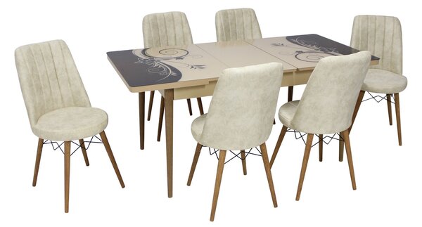 Set masă extensibilă Diana cu 6 scaune Apollo Crem