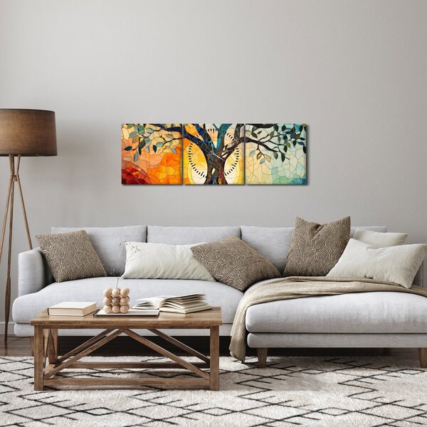 Tablou – Mozaic – soare și arbore I. (cu ceas) (90x30 cm)
