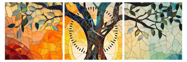 Tablou – Mozaic – soare și arbore I. (cu ceas) (90x30 cm)