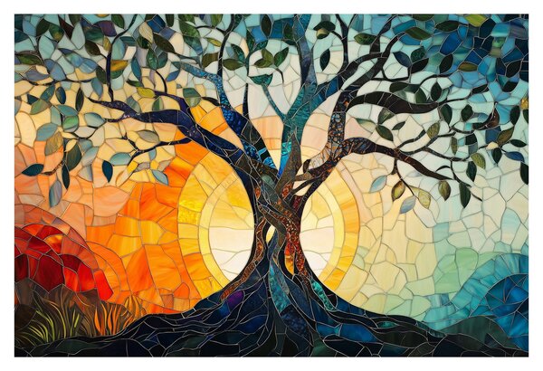 Tablou – Mozaic – soare și arbore I. (90x60 cm)