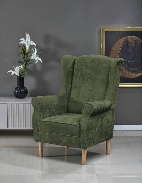 Fotoliu HERMES, stofa verde olive - Markos 14/12, 80x80x110 cm