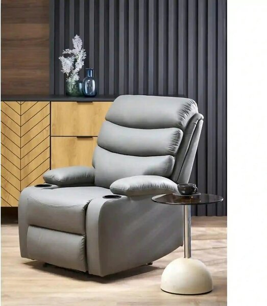 Fotoliu rabatabil PERUS, gri/negru, piele ecologica/metal, 80x100/168x