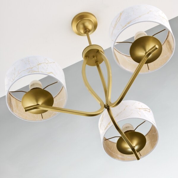 Jupiter 2109 - Lustru pe tijă KASZMIR 3xE27/15W/230V alb/auriu/decor de marmură