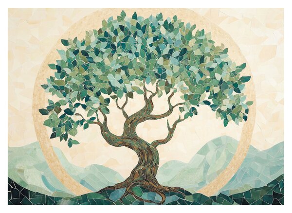 Tablou pe sticlă – Mozaic elegant cu arbore (70x50 cm)
