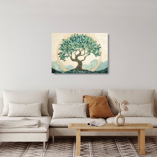 Tablou pe sticlă – Mozaic elegant cu arbore (70x50 cm)