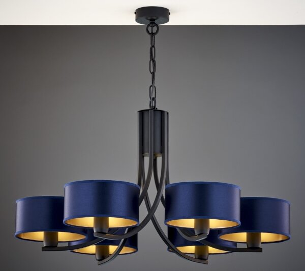 Jupiter 2102 - Candelabru cu lanț ARTHUR 6xE27/15W/230V albastru/negru