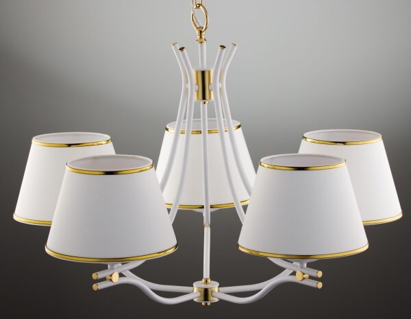 Jupiter 2084 - Candelabru pe lanț SAMBA, 5xE27/15W/230V, alb/auriu