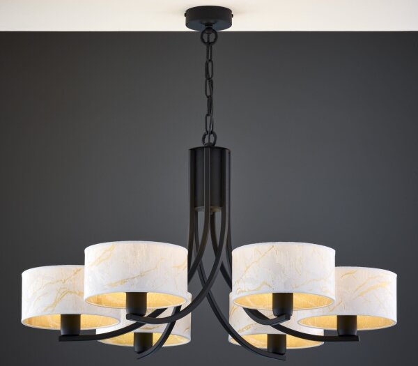 Jupiter 2105 - Candelabru suspendat pe lanț ARTHUR 6xE27/15W/230V alb/negru/decor marmură