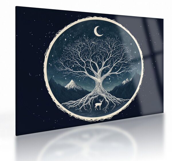 Tablou pe sticlă – Arbore magic cu cerb II. (70x50 cm)