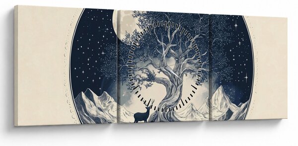 Tablou – Arbore magic cu cerb I. (cu ceas) (90x30 cm)
