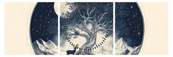 Tablou – Arbore magic cu cerb I. (cu ceas) (90x30 cm)