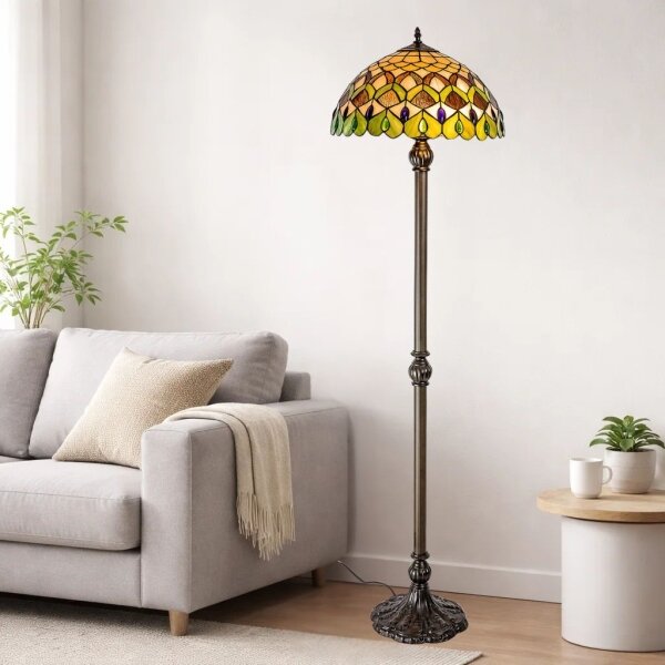 Brilagi - Lampă de podea Tiffany cu vitralii MARGARET 2xE27/60W/230V