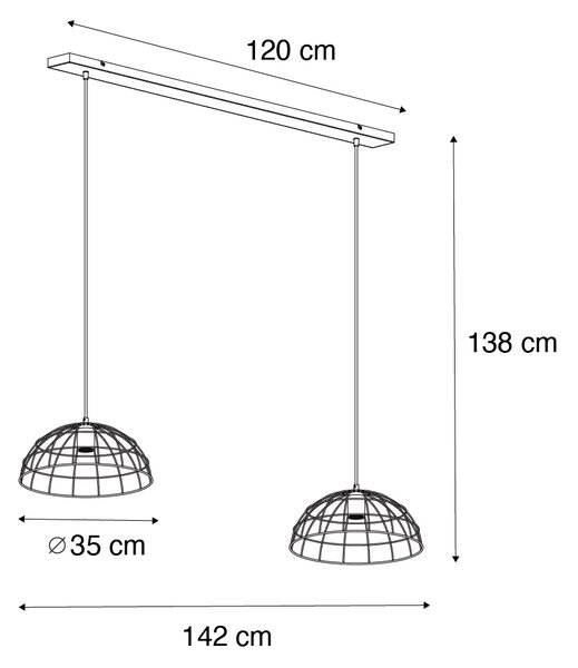 Lampă suspendată industrială neagră cu 2 lumini - Hanze
