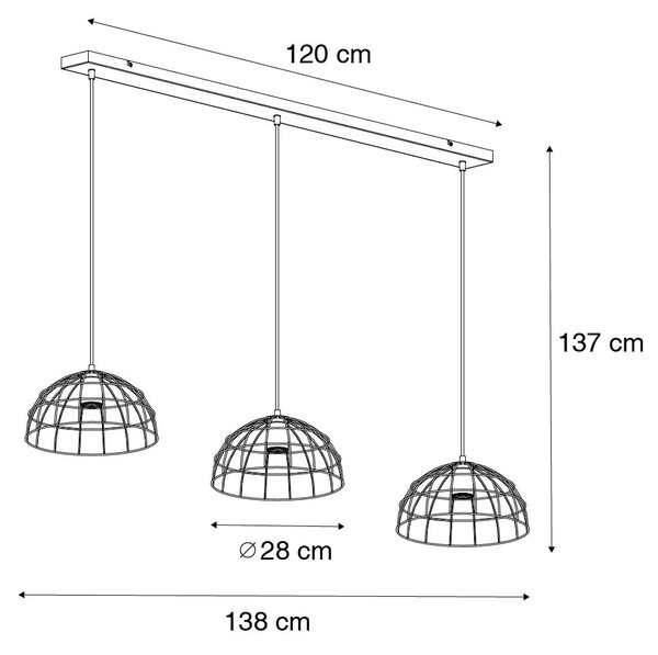 Lampă suspendată industrială neagră cu 3 lumini - Hanze