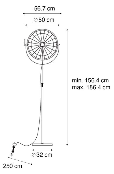 Lampă de podea industrială neagră 50 cm reglabilă - Hanze
