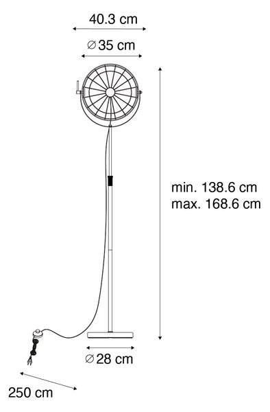 Lampă de podea industrială neagră 35 cm reglabilă - Hanze