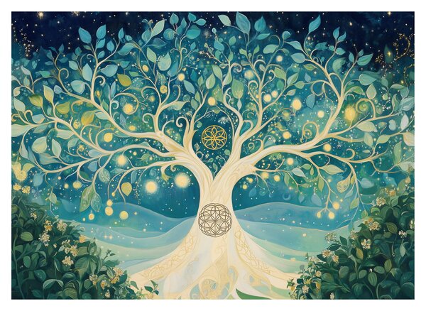 Tablou pe sticlă – Arbore magic cu spirale (70x50 cm)