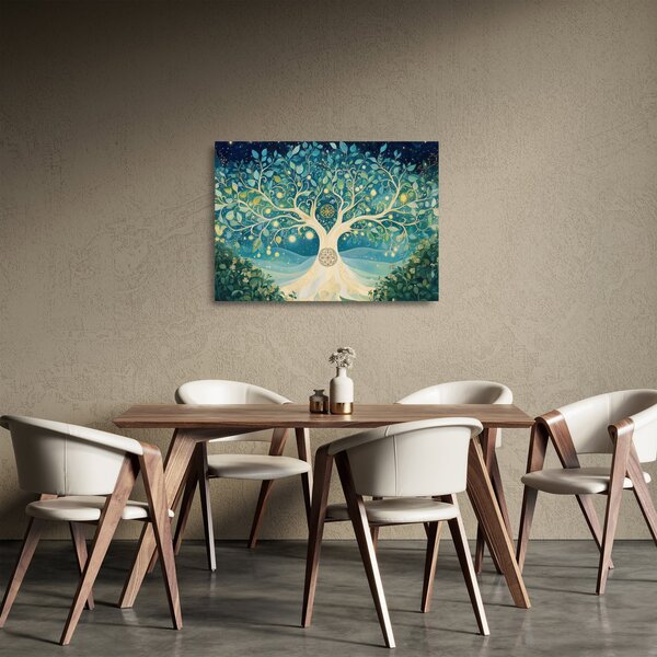 Tablou pe sticlă – Arbore magic cu spirale (70x50 cm)