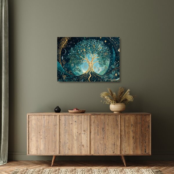 Tablou pe sticlă – Arborele vieții în univers (70x50 cm)