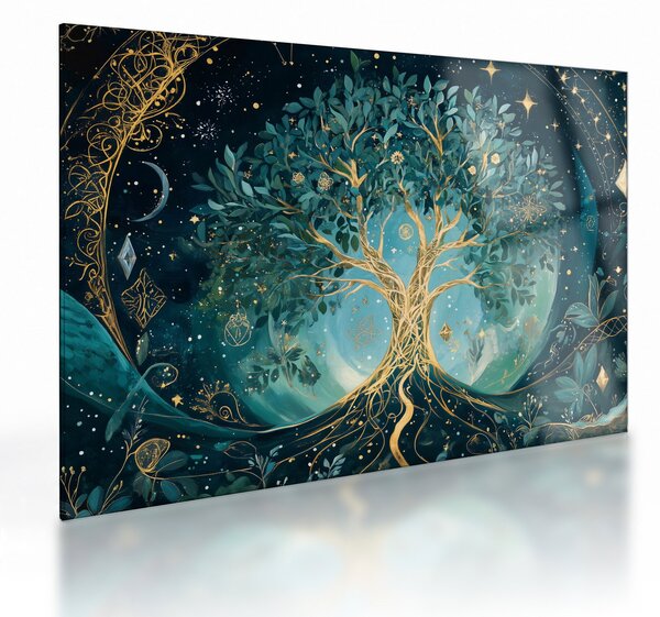 Tablou pe sticlă – Arborele vieții în univers (70x50 cm)