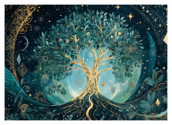 Tablou pe sticlă – Arborele vieții în univers (70x50 cm)