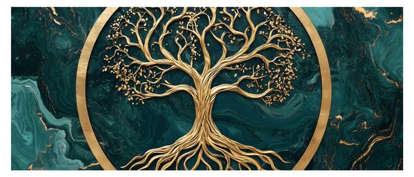 Tablou – Arborele vieții auriu în marmură (120x50 cm)