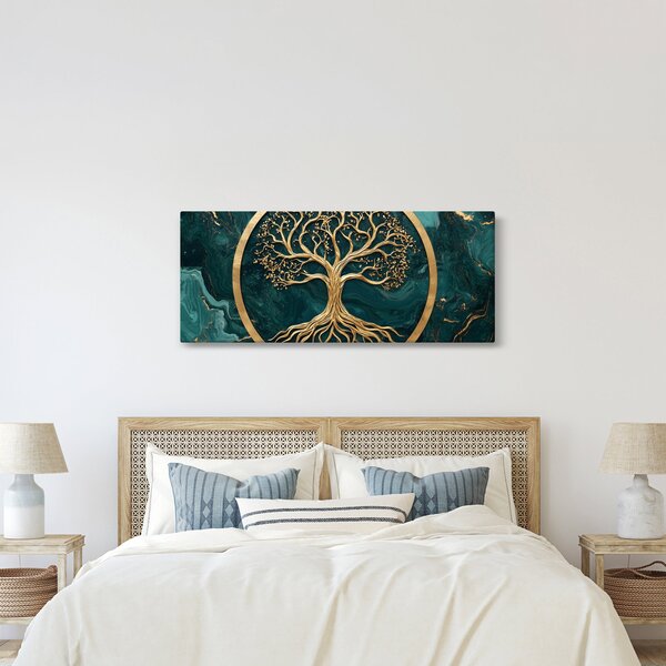 Tablou – Arborele vieții auriu în marmură (120x50 cm)