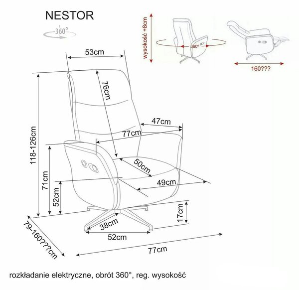 Fotoliu rabatabil NESTOR, bej deschis, stofă/metal, 77x50x118 cm