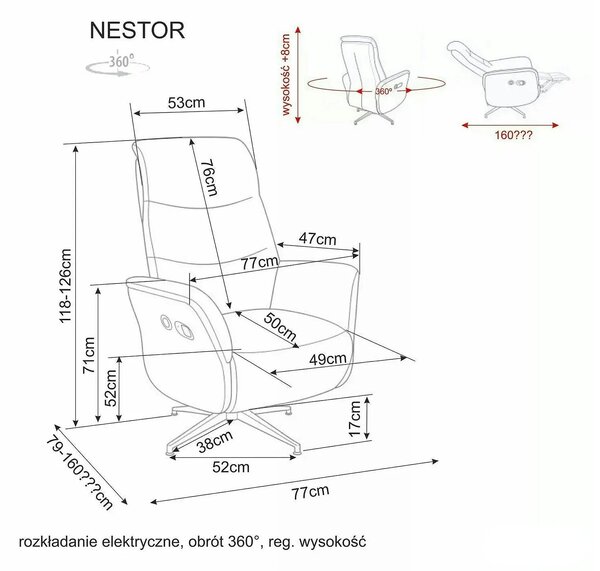 Fotoliu rabatabil NESTOR, cappuccino, stofă/metal, 77x50x118 cm