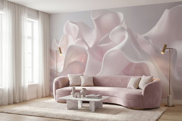 Tapet Valuri aerisite de mătase în nuanțe delicate de roz pudrat, Fototapet Abstract, w09858 : Uwalls.ro