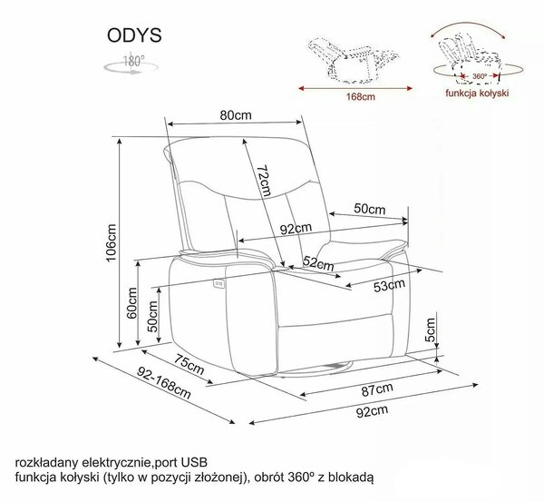 Fotoliu rabatabil ODYS, gri, stofă/metal, 92x52x106 cm